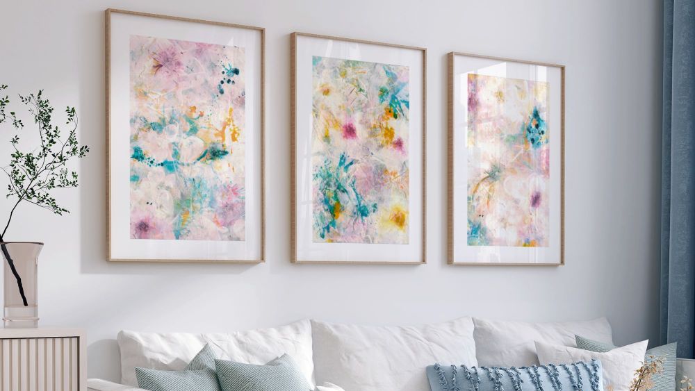 Reasons to choose a fine art print - 3 art prints on a living room wall